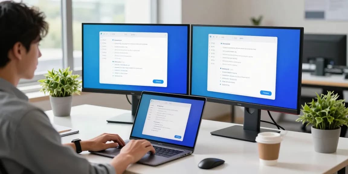 Setting up Telegram中文 on modern workstation with dual monitors and bright lighting.