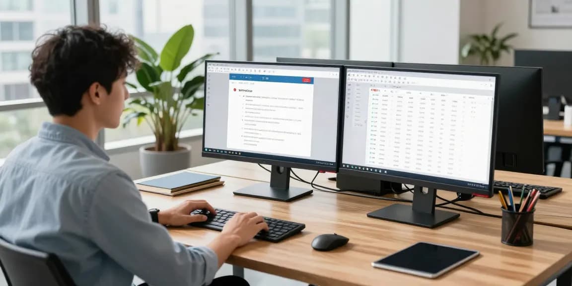 WPS Download interface displayed on dual monitors in a bright office workspace, showcasing productivity tools.