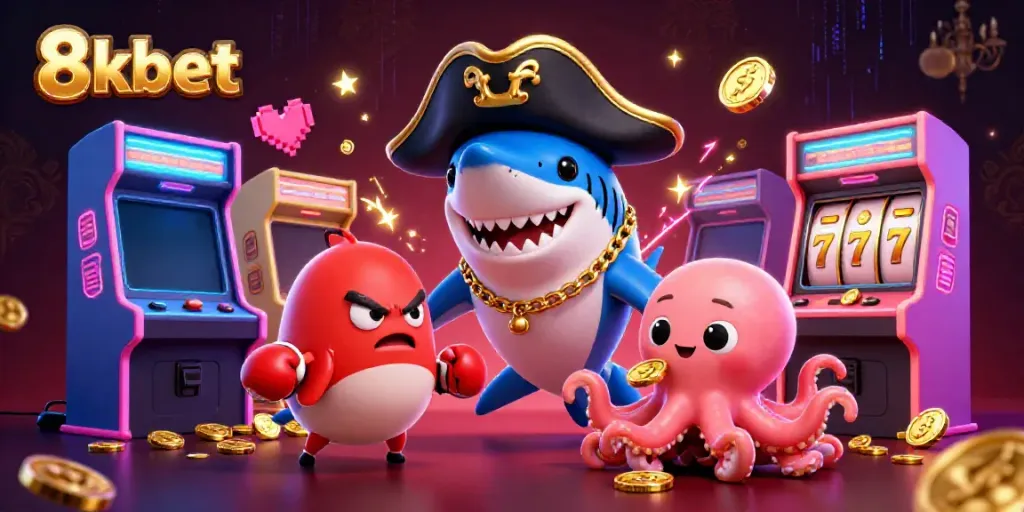 Experience thrilling 8xbet slots with cartoon characters celebrating winnings in a vibrant game scene.