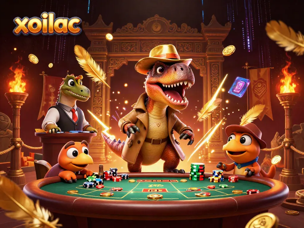 Xoilac excels in thrilling blackjack action, featuring a velociraptor card counter and stegosaurus pit boss.