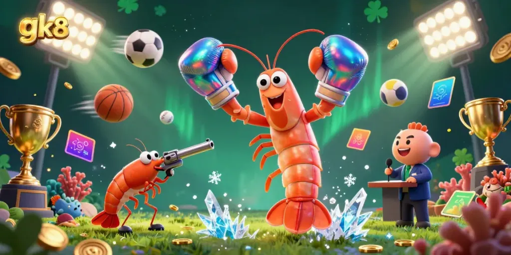 Engage with action-packed gk 88 gaming visuals showcasing vibrant sports elements and cartoon characters.