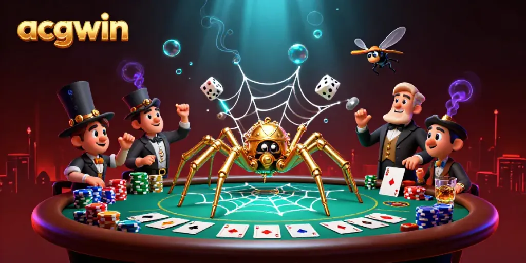 Engage with acgwin through this immersive 3D steampunk casino scene filled with poker excitement.