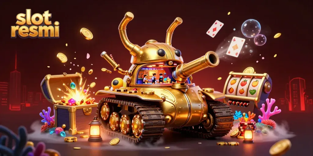 Experience the excitement of slot resmi with a vibrant casino scene featuring golden elements.