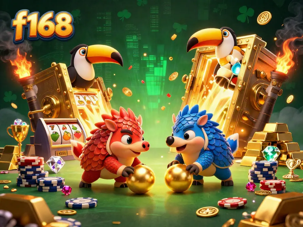 Experience the thrill of f168 with rival pangolins engaged in a dynamic casino showdown.