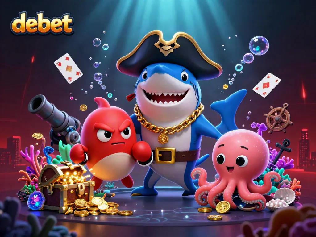 Experience thrilling underwater adventures in debet's vibrant casino world featuring playful characters and exciting treasures.