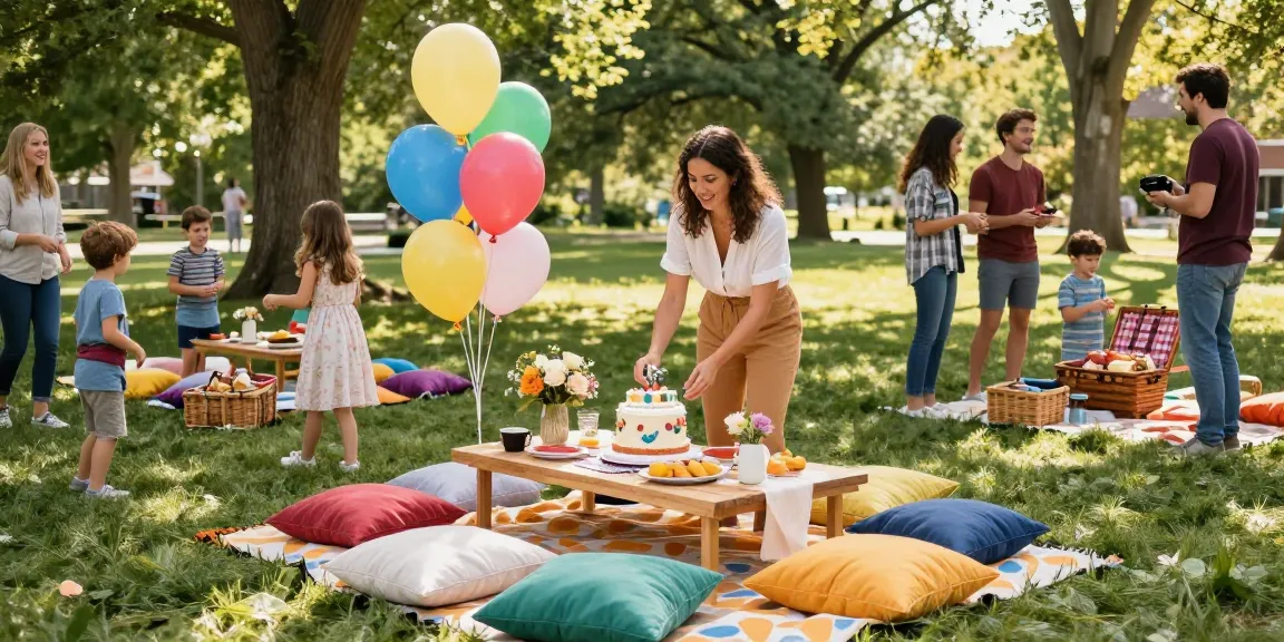 Festive gathering with party planner in Mississauga organizing a cheerful picnic setup.