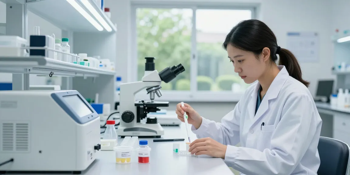 Scientist preparing peptide samples in a sterile lab setting, showcasing precision and innovation.