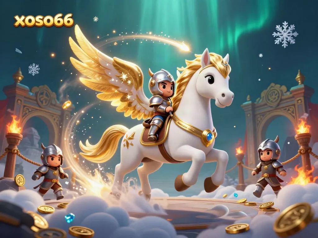 Experience thrilling gameplay at xoso66 with a celestial horse and knight in a vibrant casino scene