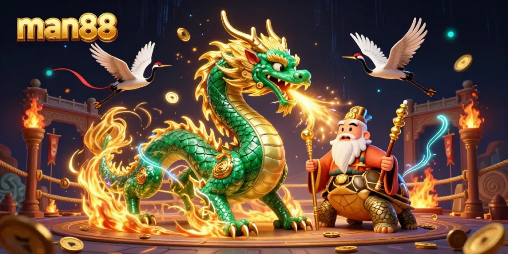 Engage in thrilling gameplay at man88 with a powerful dragon and mystical elements.