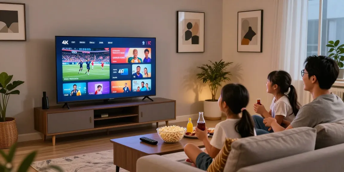 Enjoy IPTV family movie night with 4K streaming in a cozy living room