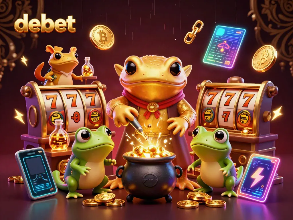 Experience debet gaming with a golden salamander alchemist and vibrant slot elements in a rich casino scene.