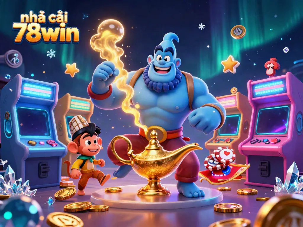 Spin and win with nhà cái 78win in this vibrant 3D casino illustration featuring exciting game elements.