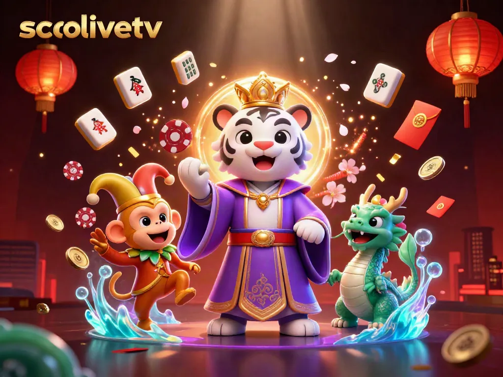 Experience the vibrant energy of socolivetv in a dynamic 3D scene featuring a regal tiger and playful monkey.