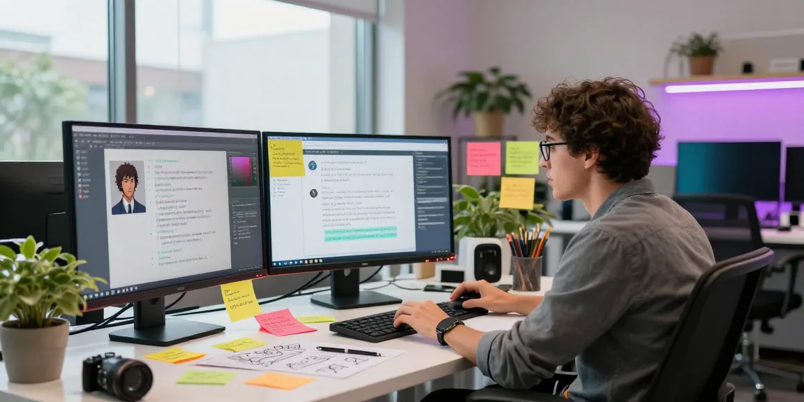 Individual brainstorming in a vibrant workspace with crushonai-focused AI character dialogues and colorful notes.