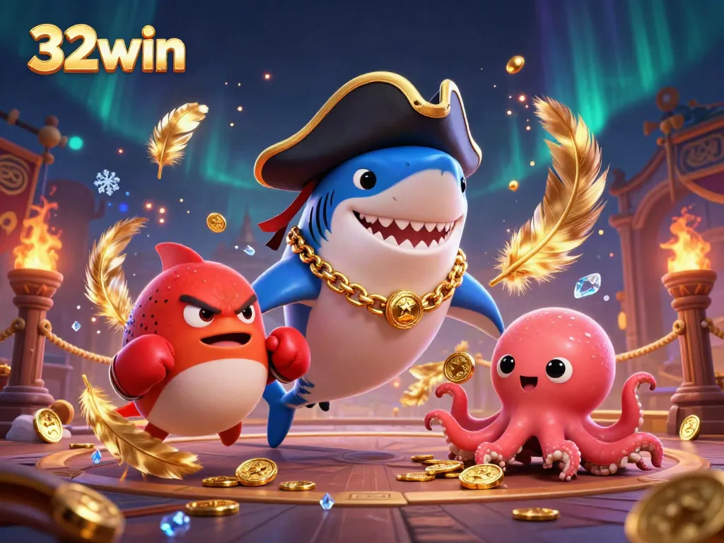 Experience the thrill of 32win with cartoon characters celebrating a jackpot win in a vibrant casino scene.