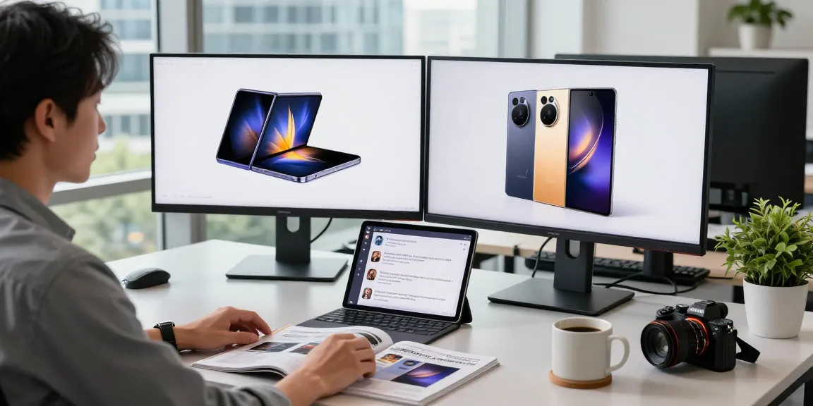 Tech professional examines foldable phones 2026 in modern workspace featuring latest models.