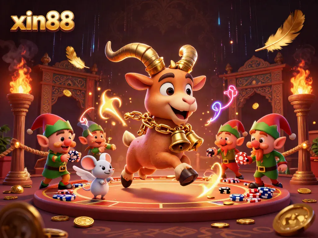 Experience excitement at xin88 with a festive casino scene featuring Krampus and playful gremlins.