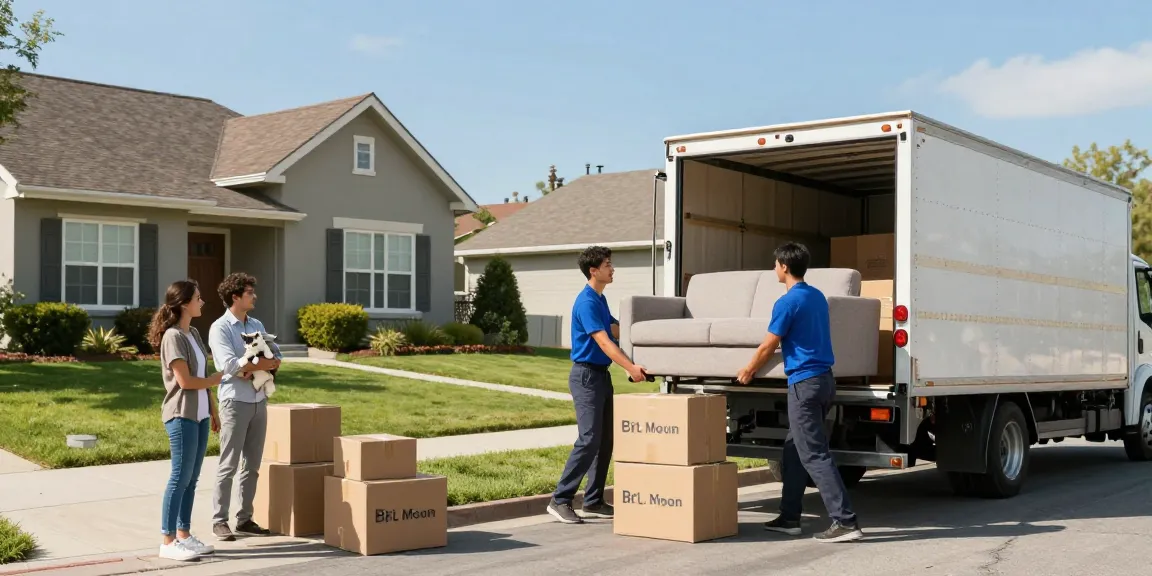 Moving services team handling furniture with care on a sunny day