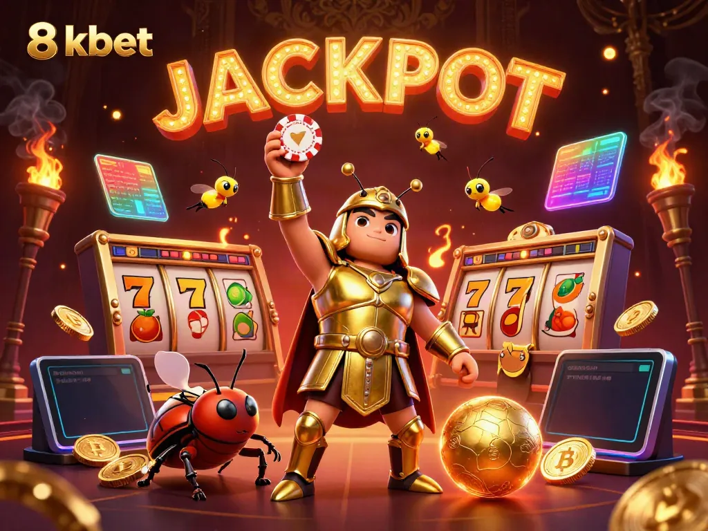 Experience thrilling gaming excitement with 8xbet, as a gladiator beetle raises a poker chip in victory.