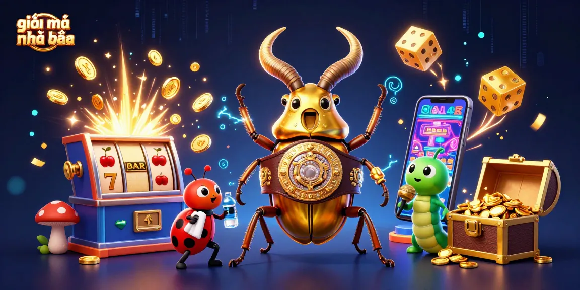 Experience the excitement with giải mã nhà cái as a giant stag beetle faces off, surrounded by dynamic casino elements.
