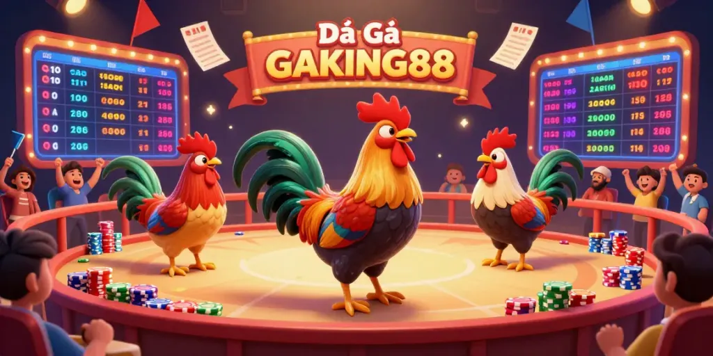 Experience the excitement of Đá Gà GAKING88 with vibrant cockfighting action and energy.