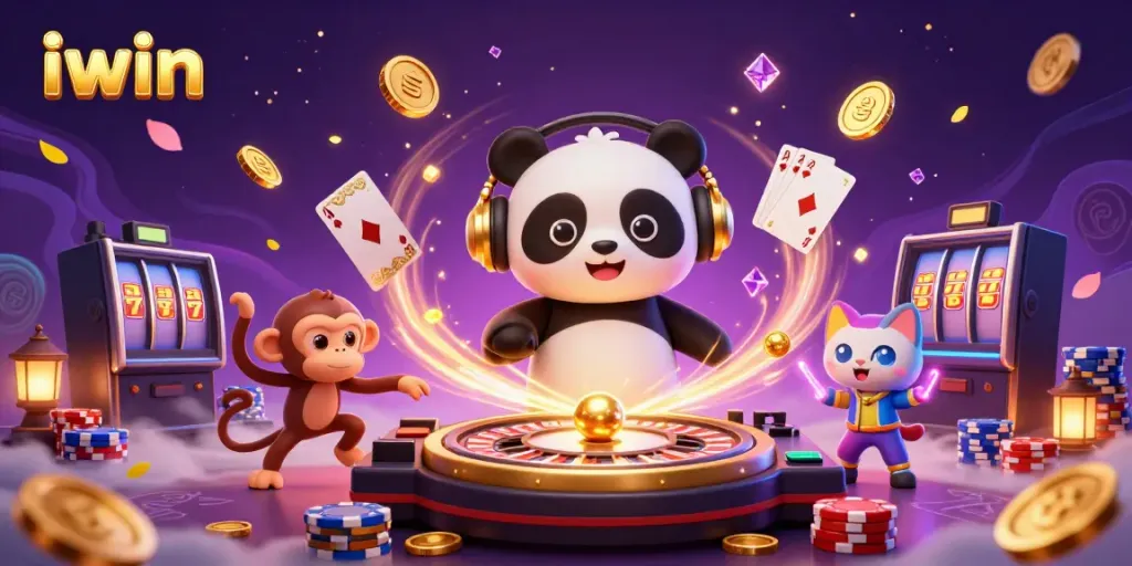 iwin brings excitement with a DJ panda in a casino party scene filled with lights and action