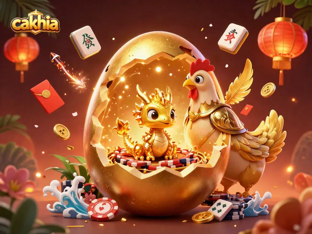 Cakhia offers a vibrant gaming experience underpinned by a dazzling golden dragon and poker chips.