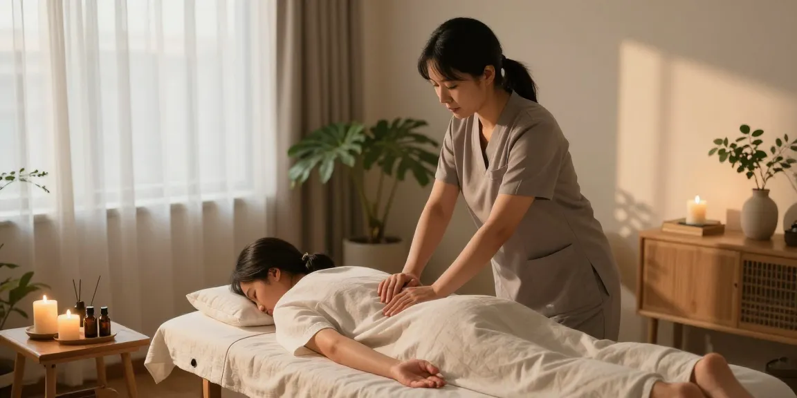 출장마사지 in a cozy living room with a Korean therapist providing relaxation and comfort.