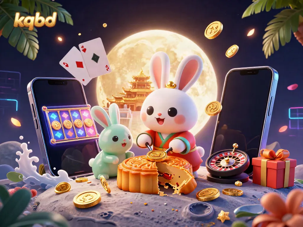 Engaging illustration of kqbd showcasing a traditional moon rabbit and poker elements in a vibrant casino setting.