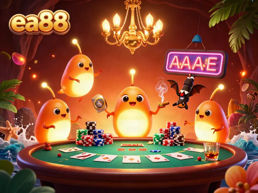 Celebrate exciting moments with ea88's vibrant casino scene featuring glowworms and poker action.