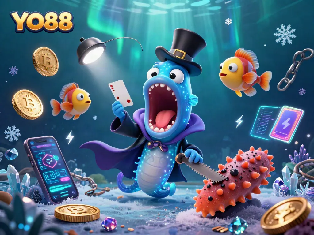 Engage with YO88's thrilling magic act featuring a mystical underwater scene filled with vibrant casino elements.
