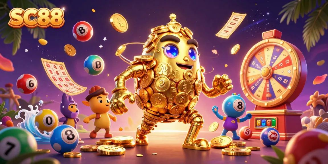 SC88 unleashes a vibrant world of gaming with a golden coin golem amidst lottery excitement.