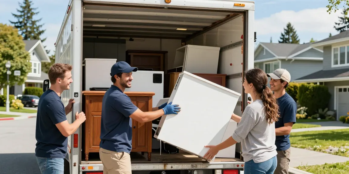 Junk Removal Vancouver team loading household items efficiently into a truck, showcasing customer satisfaction and professional service.