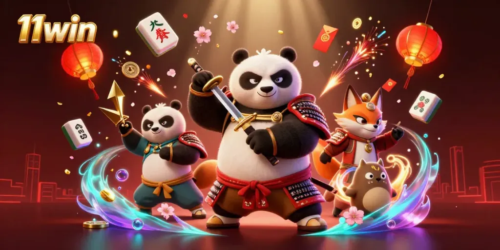 Experience thrilling gameplay with 11win through samurai panda and ninja fox in a vibrant casino illustration.