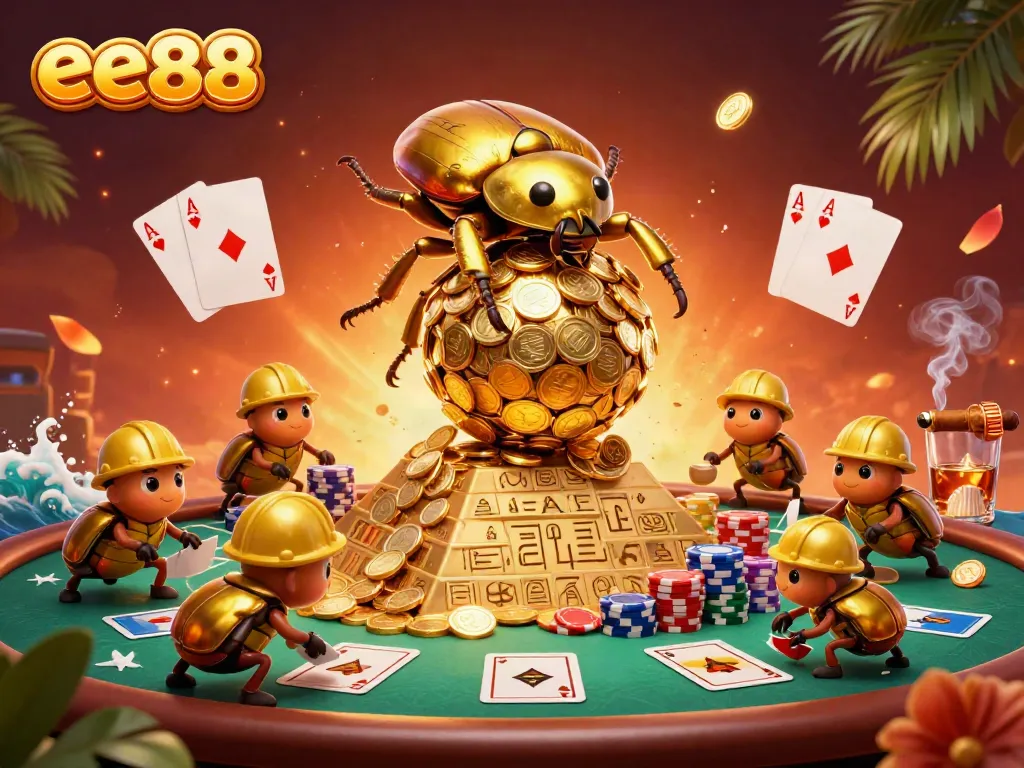 Experience thrilling gameplay with ee88's vibrant casino scene featuring poker elements and gold coins.