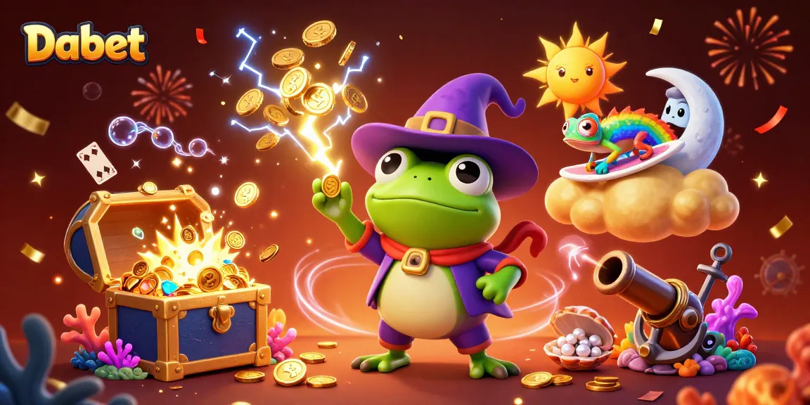 Dabet offers an enchanting gaming experience with golden coins and vibrant characters in a thrilling casino scene.