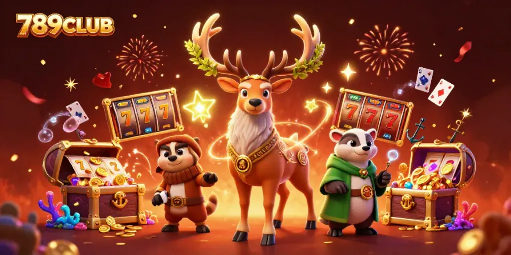 Experience the whimsical scene of 789CLUB with vibrant slot elements and enchanting characters.