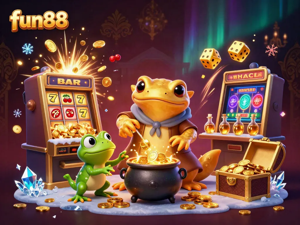 Engage with fun88's casino magic in a captivating 3D illustration featuring an alchemist and immersive gaming elements.