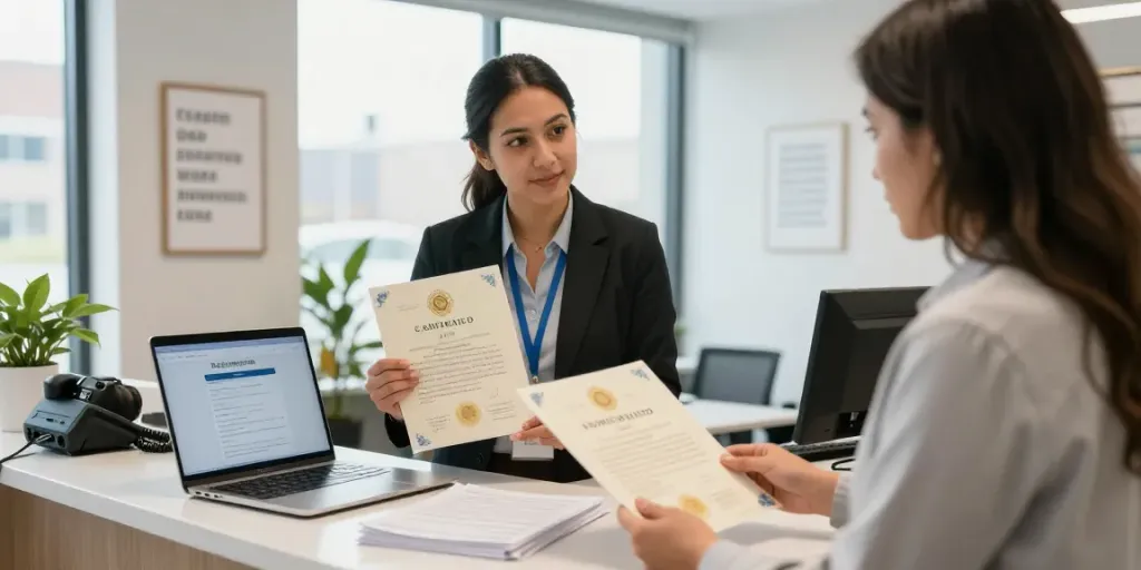 Apostille services provided at Speedy Apostille in Toronto with documents being processed, showcasing efficient customer assistance.