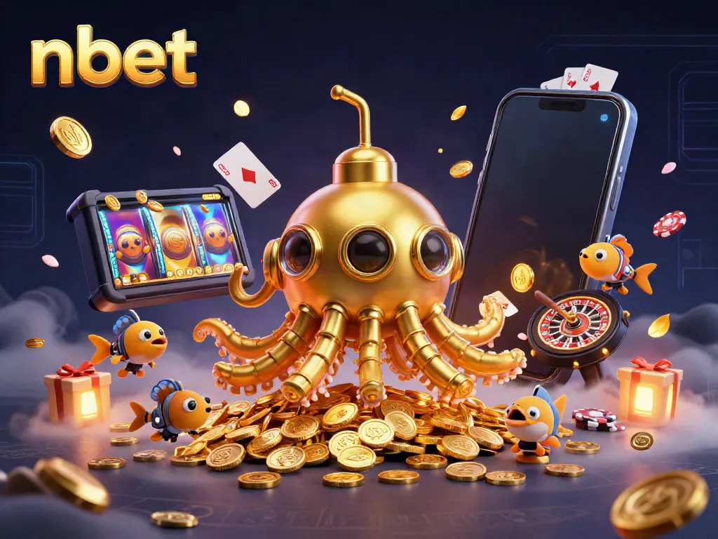 Experience thrilling casino action with nbet's dynamic 3D kraken submarine illustration.