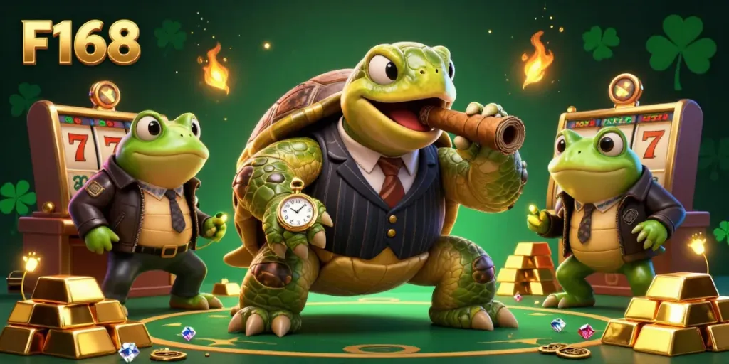 Play slots and experience thrilling AI-driven gaming at F168 with vibrant characters and rich casino elements.