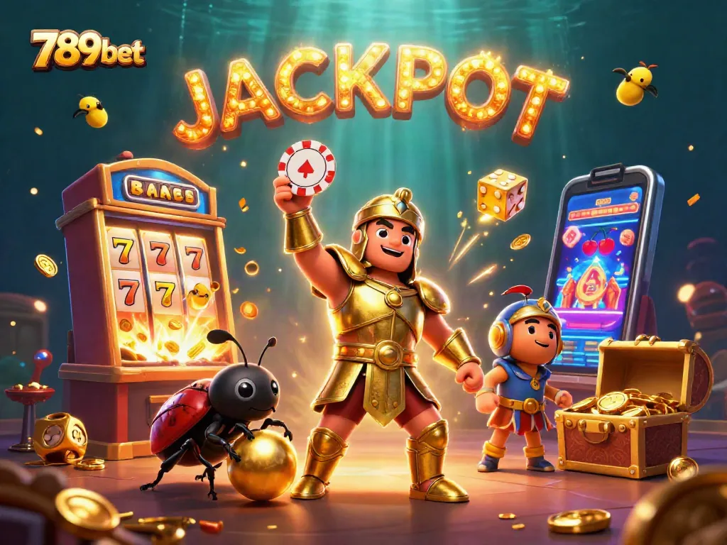 Celebrate big wins with 789bet featuring a victorious hercules beetle and casino elements