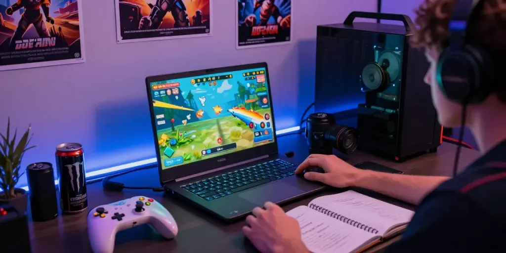 Engaging player enjoying fish shooting game on https://du88az.net/ with vibrant gaming setup.
