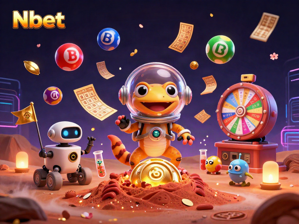 Nbet highlights an engaging 3D scene with an imaginative Martian gecko exploring a hidden casino.
