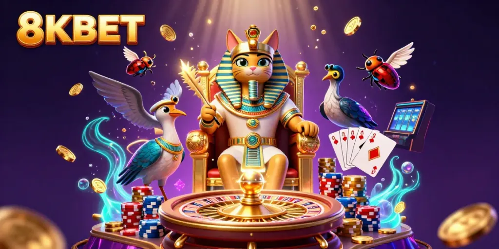 Experience the thrill of 8KBET with vibrant casino elements in this captivating illustration.