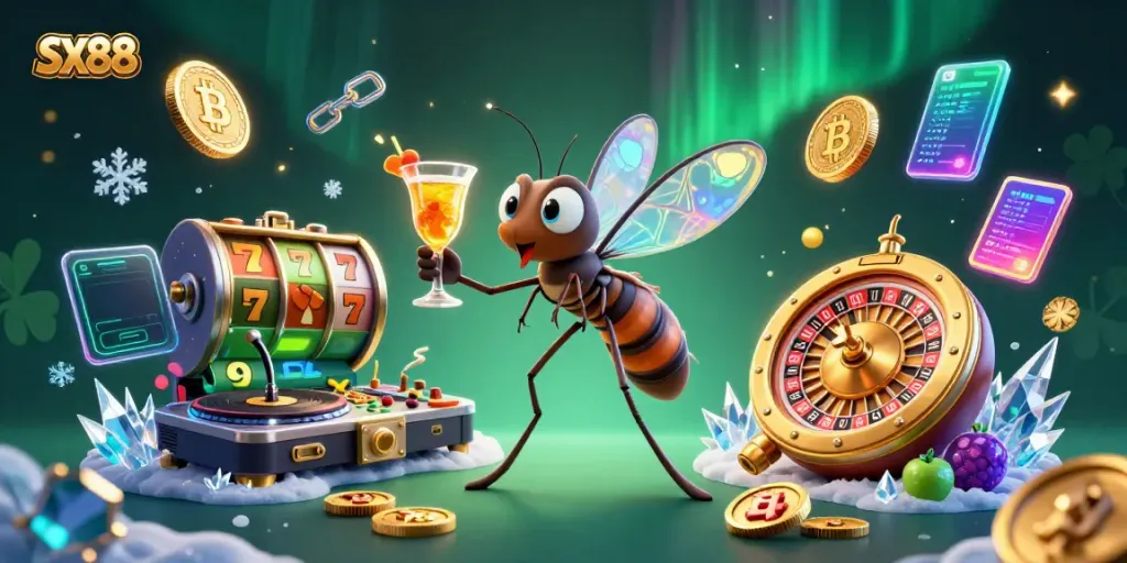 Experience the vibrant energy of SX88 with a unique casino mascot and engaging gaming elements.