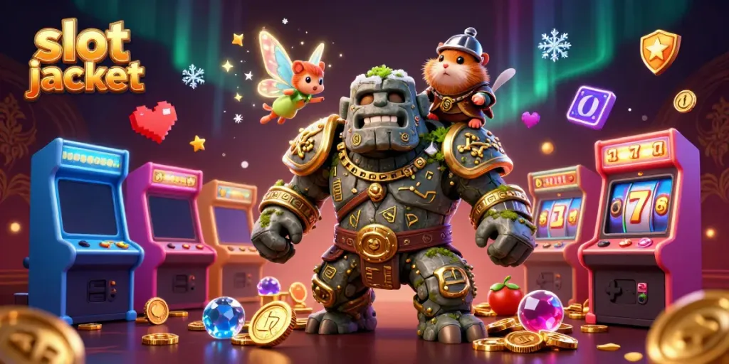 Experience exciting slot jackpot gameplay with dynamic characters and vibrant arcade elements.