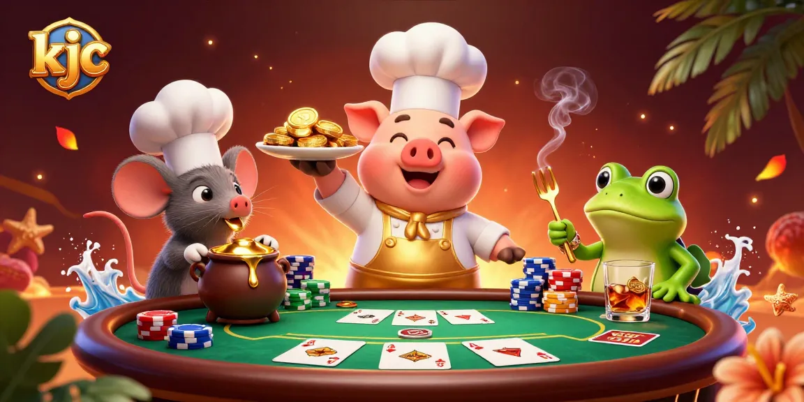 Engage with KJC's exciting gameplay of poker and gold coins amidst vibrant casino atmosphere.