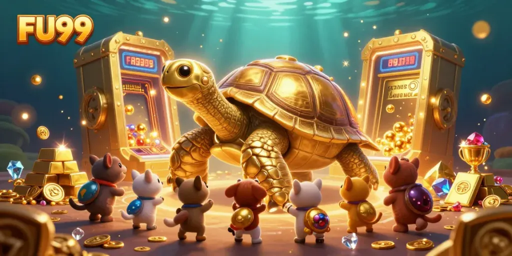 Engage with FU99's premium 3D casino experience showcasing lively gaming fun and treasure.