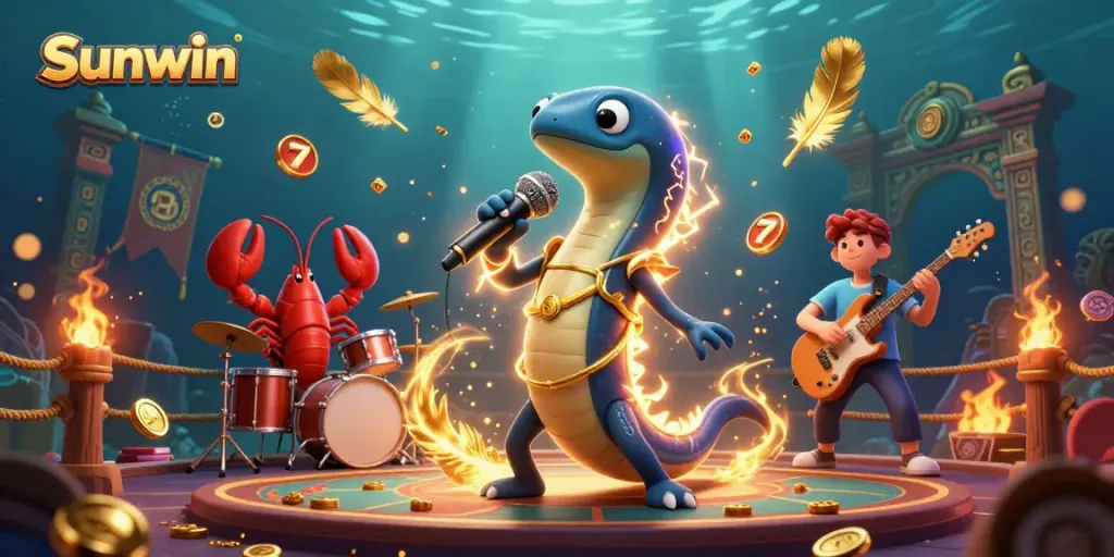 Experience thrilling action with Sunwin's underwater casino featuring vibrant characters and dynamic gaming elements.